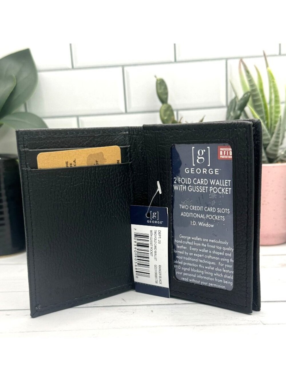 George RFID 2 Fold Card Wallet With Gusset Pocket Genuine American Bison Leather